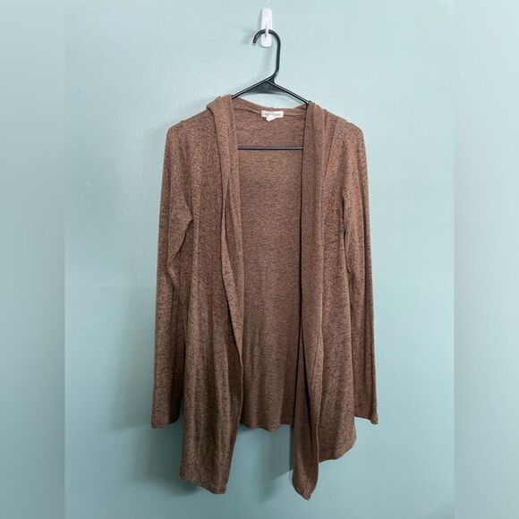 Silence and Noise Brown Marled Hooded Soft Drapey Open Cardigan SZ XS - Picture 1 of 6